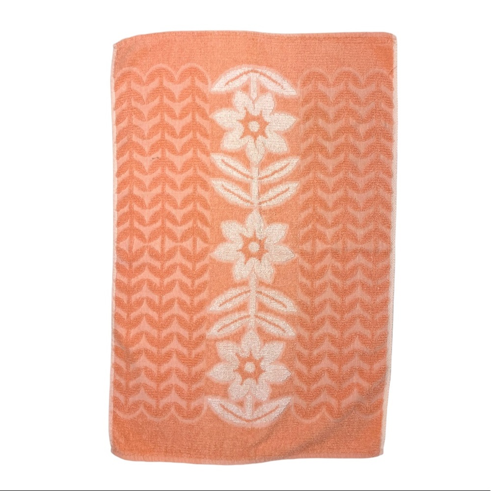 Vintage Flower Power Hand Towel Coral Pink Peach 60s 70s